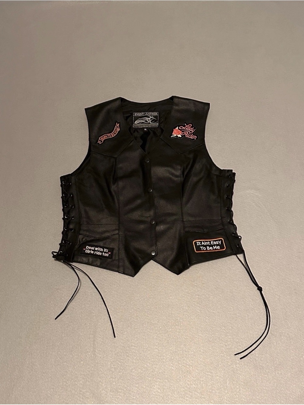 100% Genuine Leather Motorcycle Biker Vest Patches Sexy Patchwork Women’s XL
